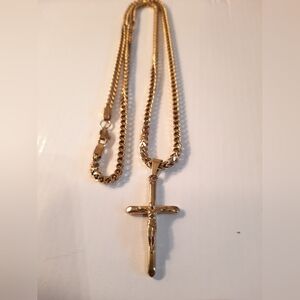 Gold 18K Gp Cross And Pendant Necklace